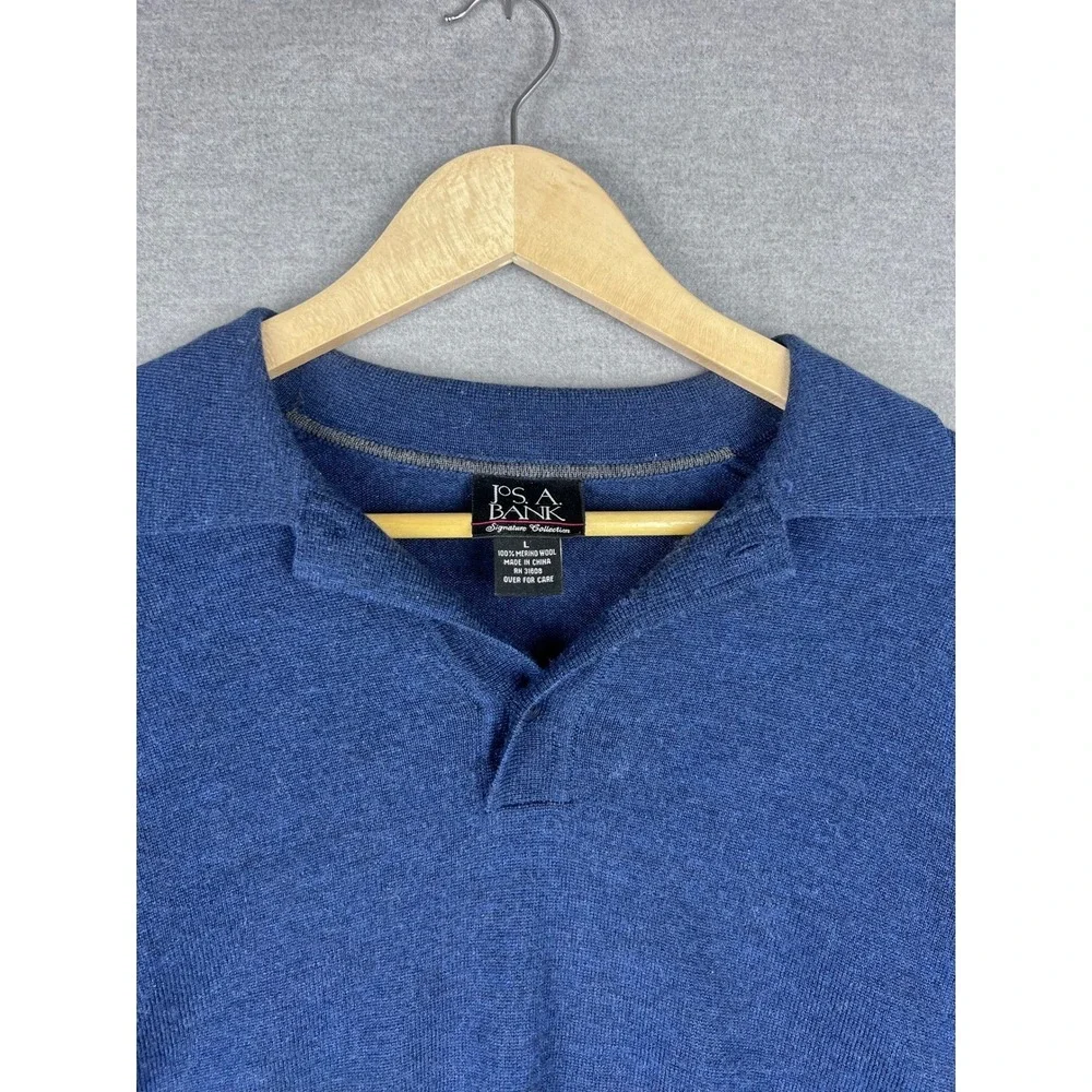 Jos A Bank Signature Collection Blue Merino Wool Polo‎ Sweater Fits Mens S